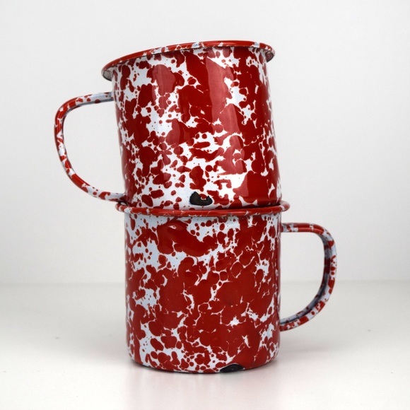 Vintage Other - Vintage Red and White Enamelware Coffee Cups